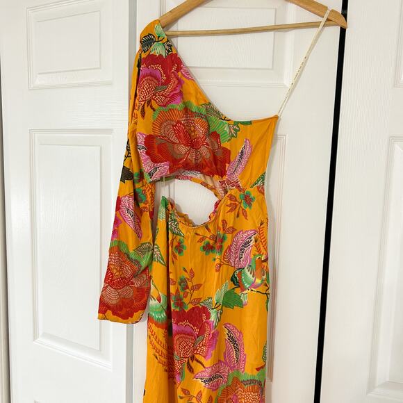 NWOT Anthropologie x Farm Rio Single Shoulder Cutout Maxi Dress S Yellow Floral - Picture 7 of 10